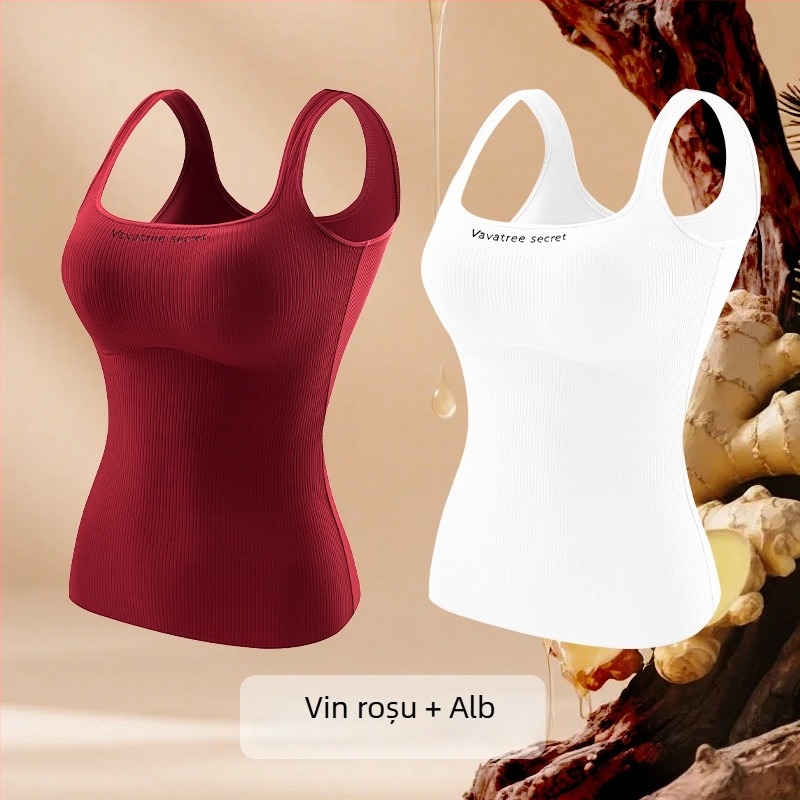 Vesta termică pentru femei din Ginger Essence Heattech, cu cupe pentru sâni încorporate, căptușeală dublă pe ambele fețe, poate fi purtată ca exterior sau interior, greutate 181–200 g/m2