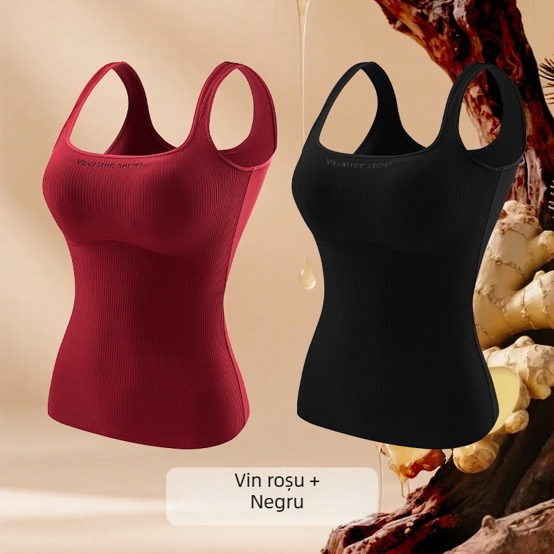 Vesta termică pentru femei din Ginger Essence Heattech, cu cupe pentru sâni încorporate, căptușeală dublă pe ambele fețe, poate fi purtată ca exterior sau interior, greutate 181–200 g/m2