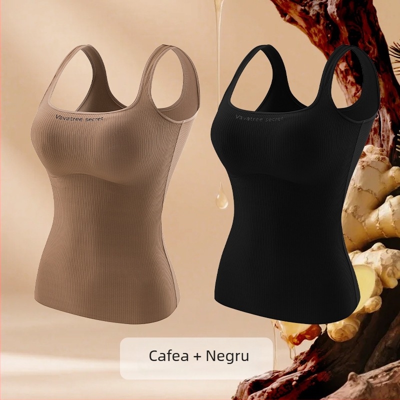 Vesta termică pentru femei din Ginger Essence Heattech, cu cupe pentru sâni încorporate, căptușeală dublă pe ambele fețe, poate fi purtată ca exterior sau interior, greutate 181–200 g/m2