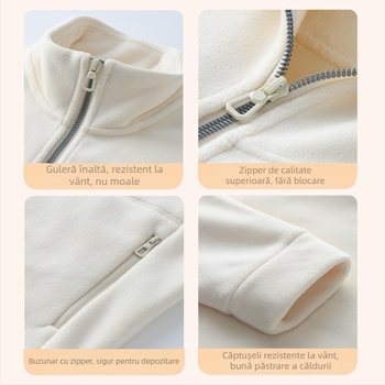 Geacă din fleece cu guler înalt, unisex, conținut de puf 85–90%, țesătură poliester, căptușeală poliester