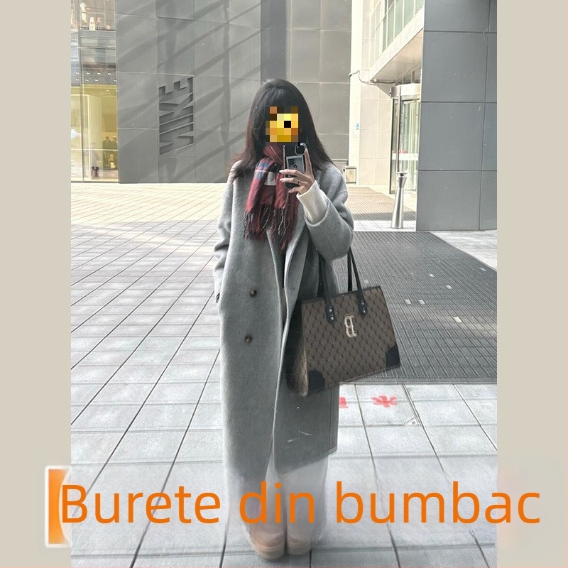 Palton din lână, lungime medie, închidere cu nasturi dubli, gros, stil japonez-coreean casual