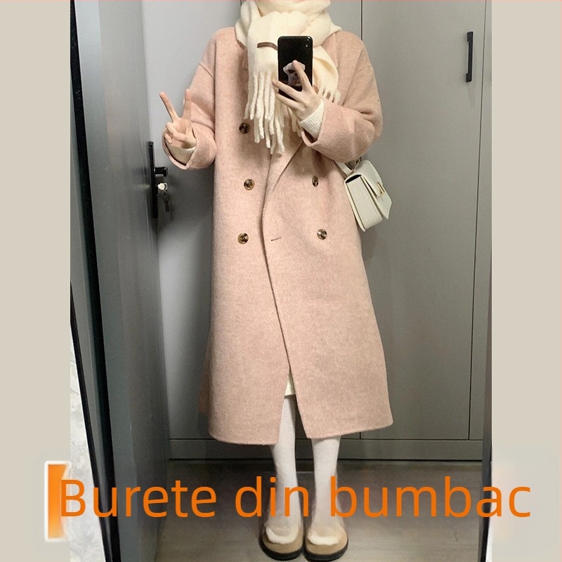 Palton din lână, lungime medie, închidere cu nasturi dubli, gros, stil japonez-coreean casual