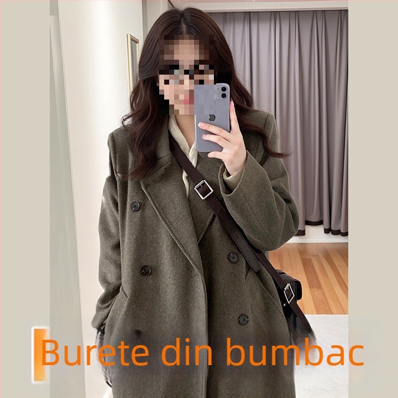 Palton din lână, lungime medie, închidere cu nasturi dubli, gros, stil japonez-coreean casual