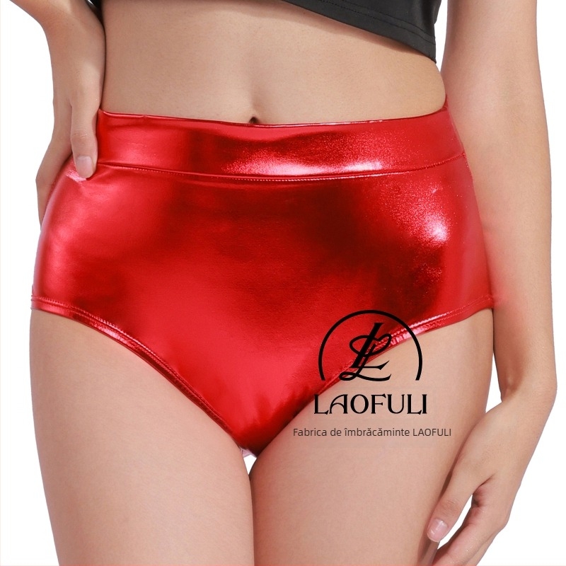 Șorturi metalice de dans cu talie joasă, lungime trei sferturi, poliester-spandex, micro-elastic, țesătură subțire