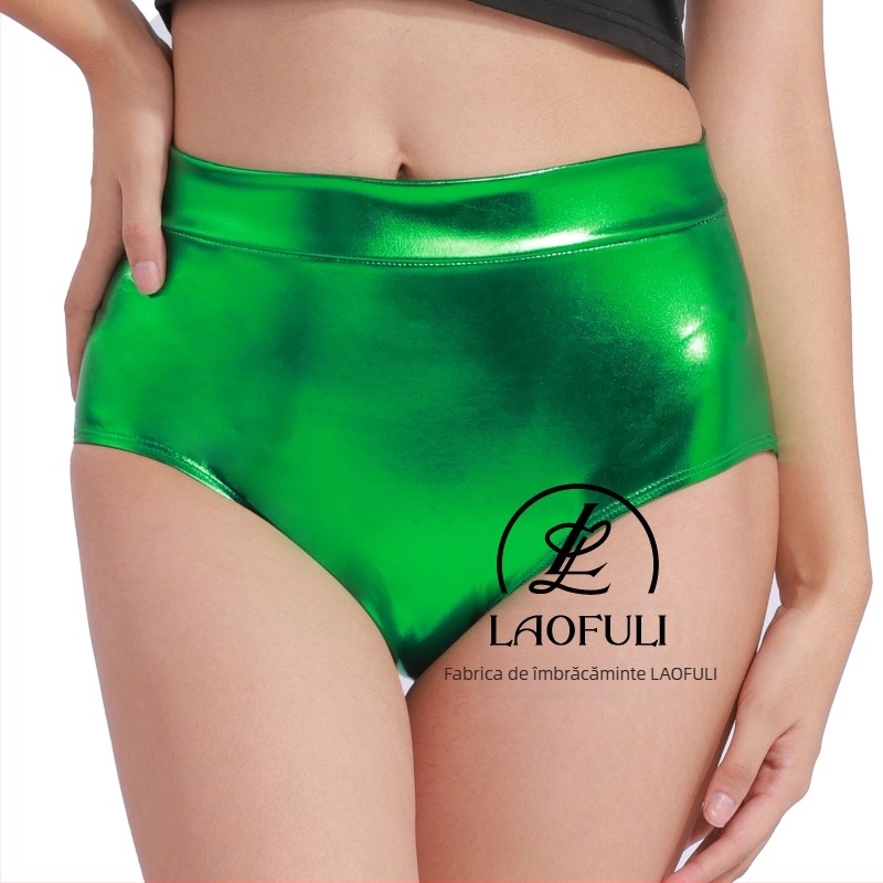 Șorturi metalice de dans cu talie joasă, lungime trei sferturi, poliester-spandex, micro-elastic, țesătură subțire