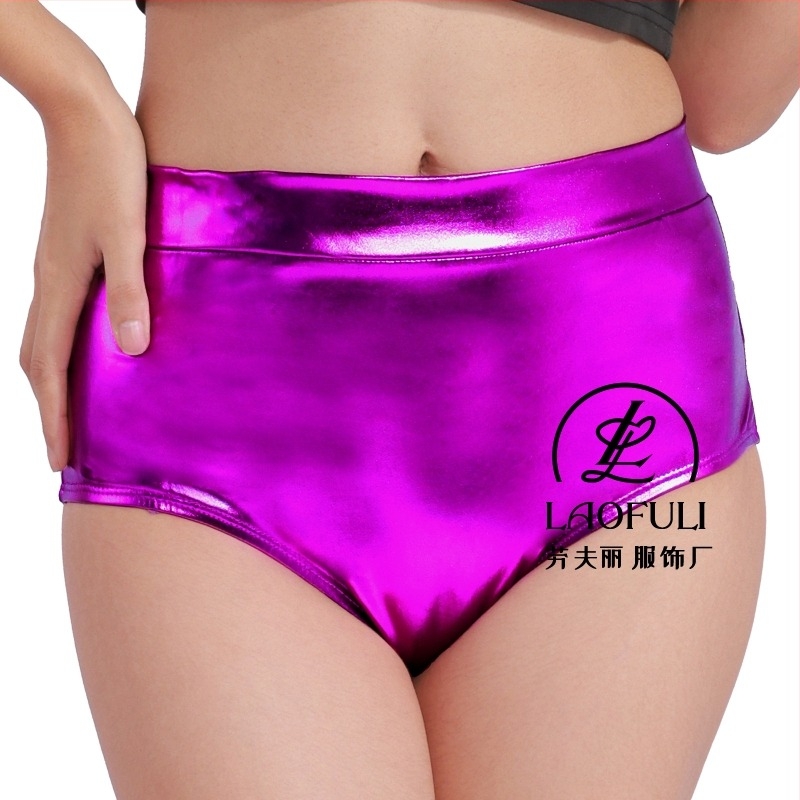 Șorturi metalice de dans cu talie joasă, lungime trei sferturi, poliester-spandex, micro-elastic, țesătură subțire