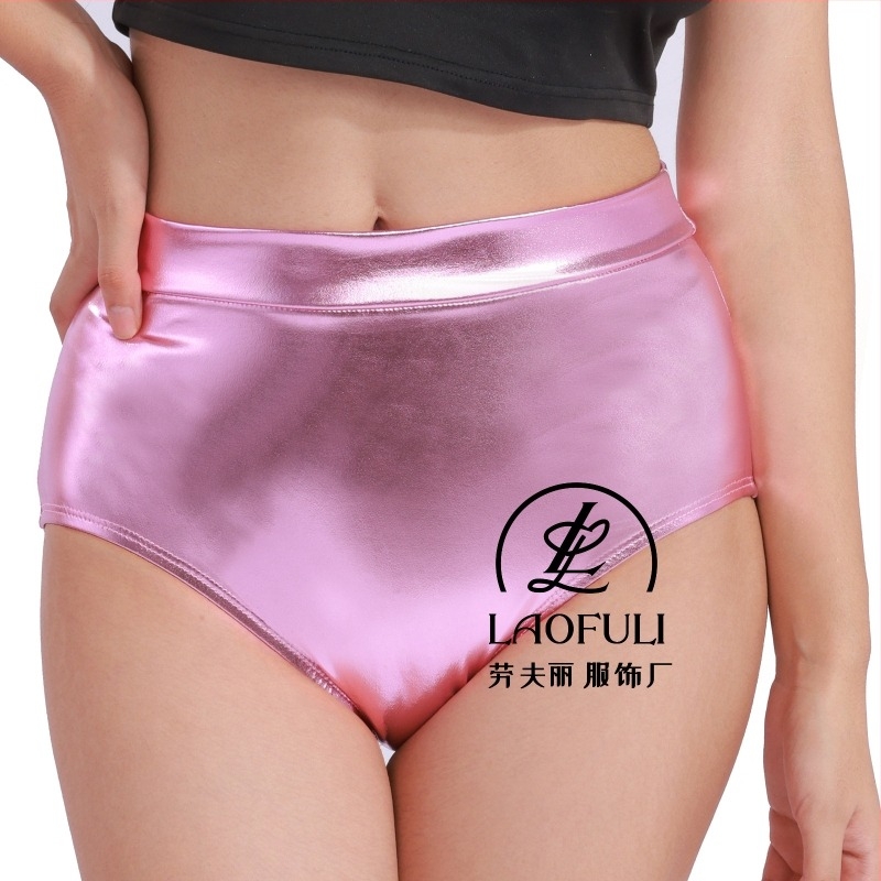 Șorturi metalice de dans cu talie joasă, lungime trei sferturi, poliester-spandex, micro-elastic, țesătură subțire