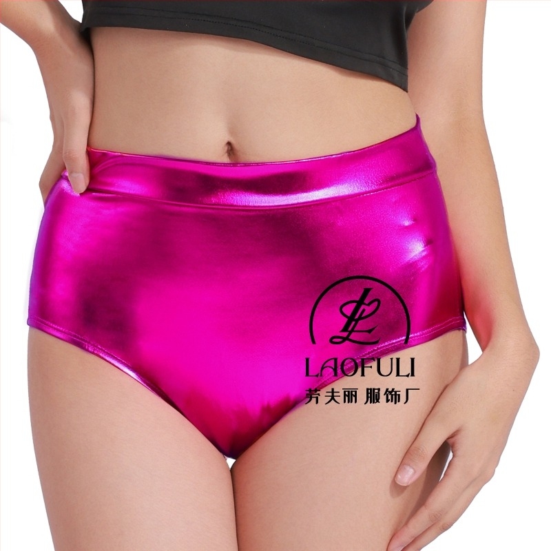 Șorturi metalice de dans cu talie joasă, lungime trei sferturi, poliester-spandex, micro-elastic, țesătură subțire