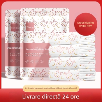 Set de cearșafuri de unică folosință pentru călătorii – set de patru piese, material SMS, husă de pilotă și față de pernă