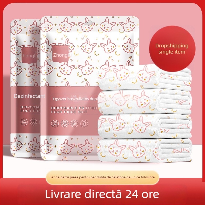 Set de cearșafuri de unică folosință pentru călătorii – set de patru piese, material SMS, husă de pilotă și față de pernă