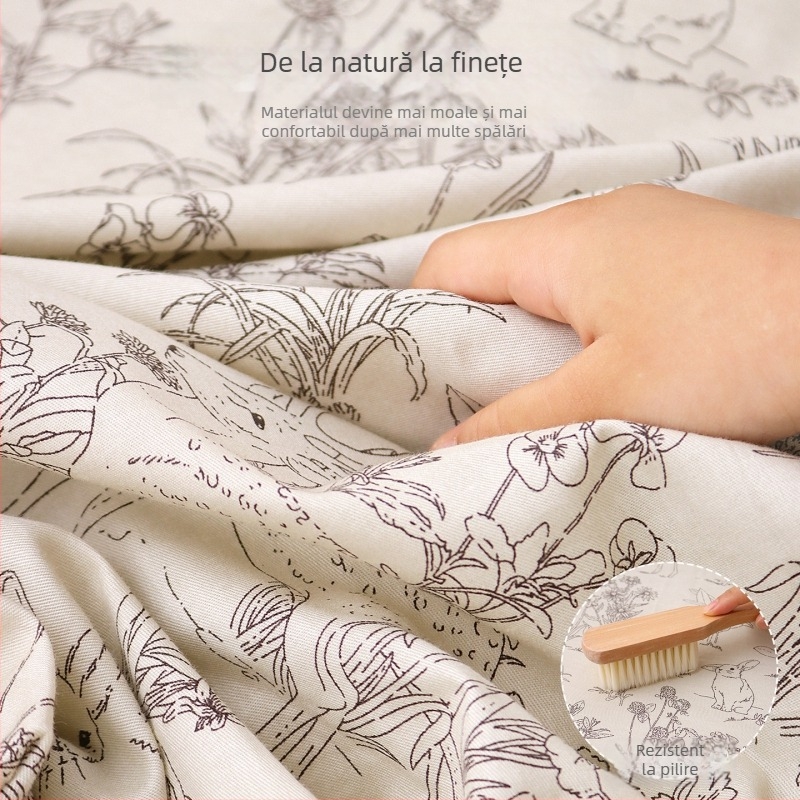 Cearșaf cu elastic din bumbac 100%, țesătură twill, imprimare reactivă, modele cu desene animate și flori, potrivit pentru sugari și copii mici