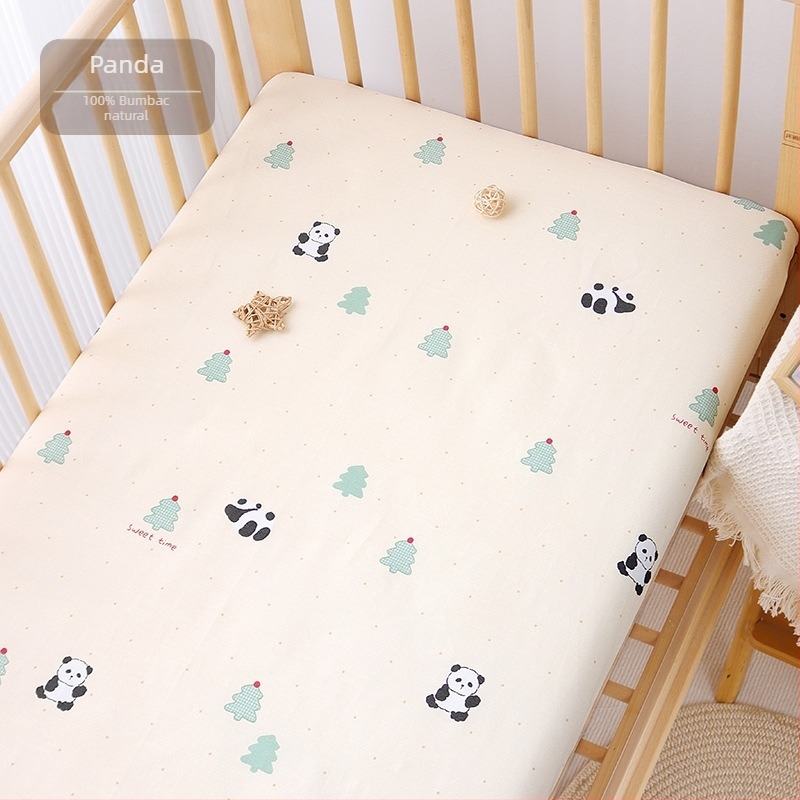Cearșaf cu elastic din bumbac 100%, țesătură twill, imprimare reactivă, modele cu desene animate și flori, potrivit pentru sugari și copii mici