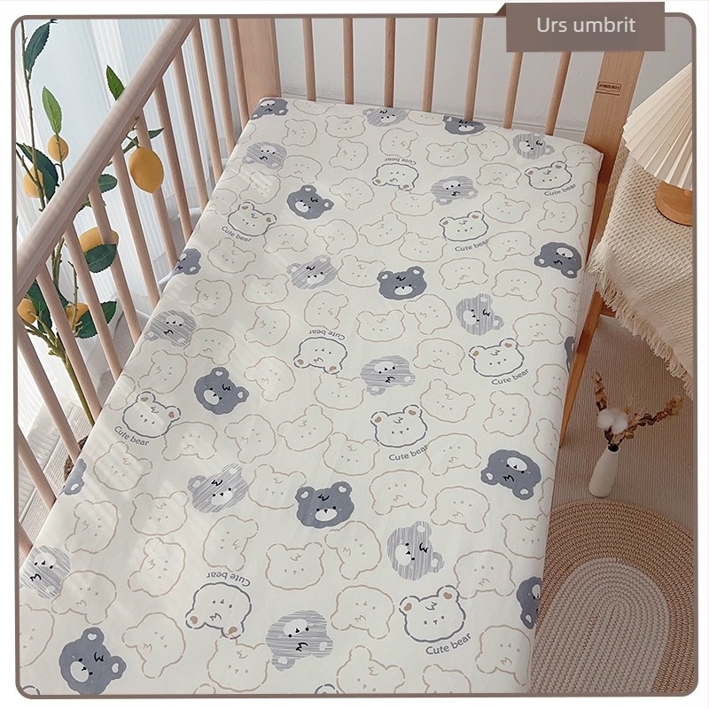 Cearșaf cu elastic din bumbac 100%, țesătură twill, imprimare reactivă, modele cu desene animate și flori, potrivit pentru sugari și copii mici