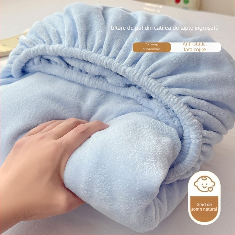 Husa de pat Coral Fleece, cu fixare - Îngroșată, Antiderapantă, Acoperire completă, Pentru cămine