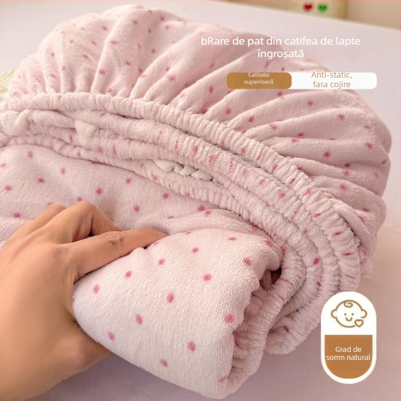 Husa de pat Coral Fleece, cu fixare - Îngroșată, Antiderapantă, Acoperire completă, Pentru cămine