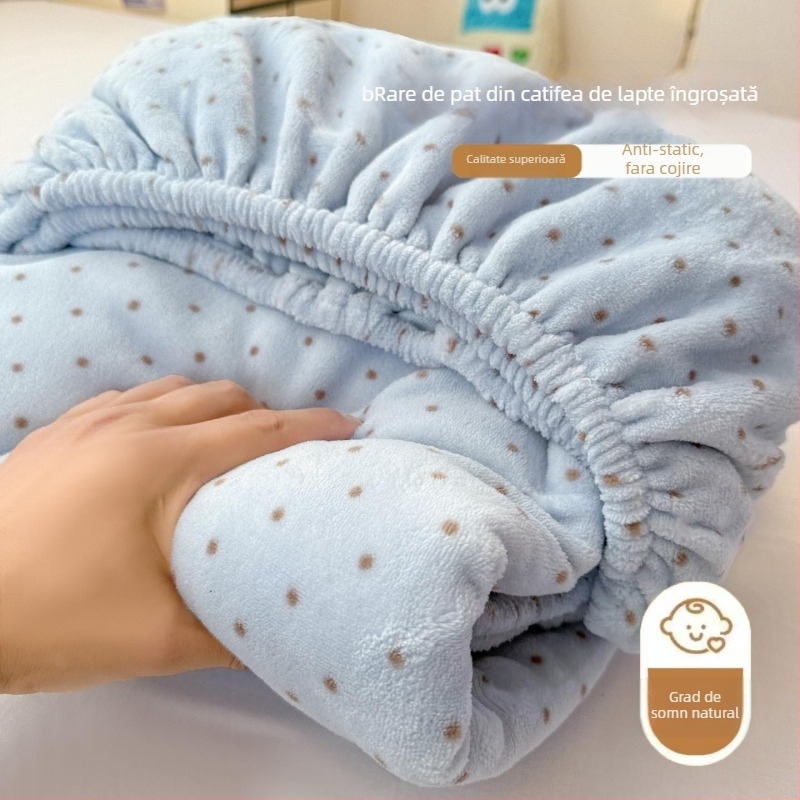Husa de pat Coral Fleece, cu fixare - Îngroșată, Antiderapantă, Acoperire completă, Pentru cămine