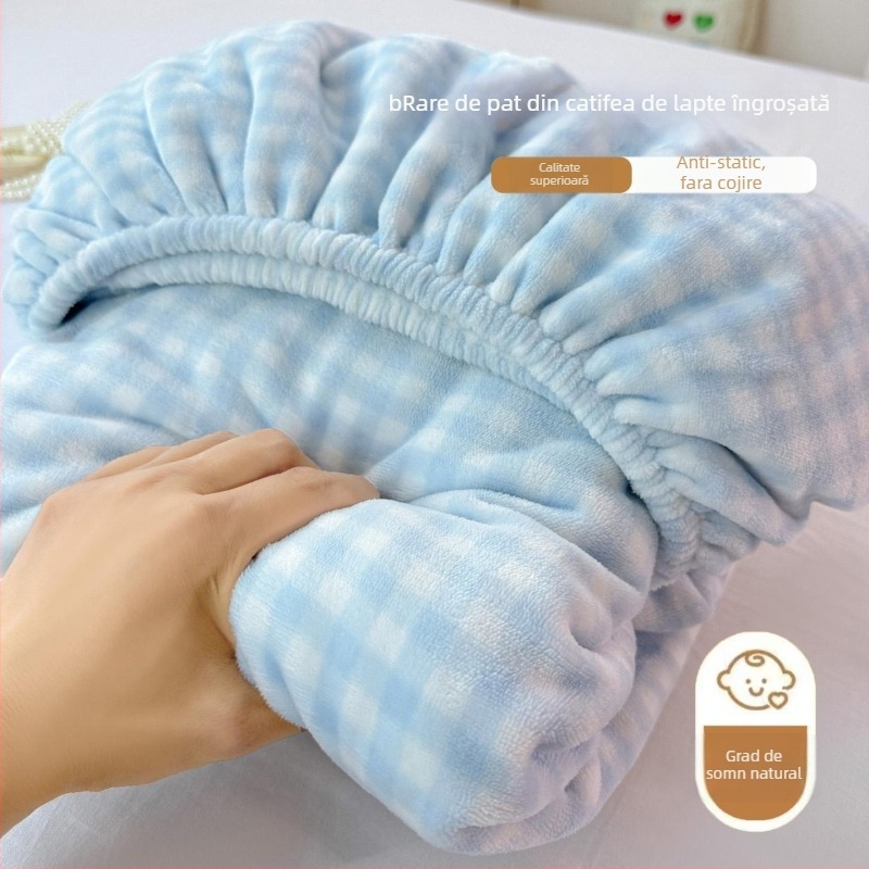 Husa de pat Coral Fleece, cu fixare - Îngroșată, Antiderapantă, Acoperire completă, Pentru cămine