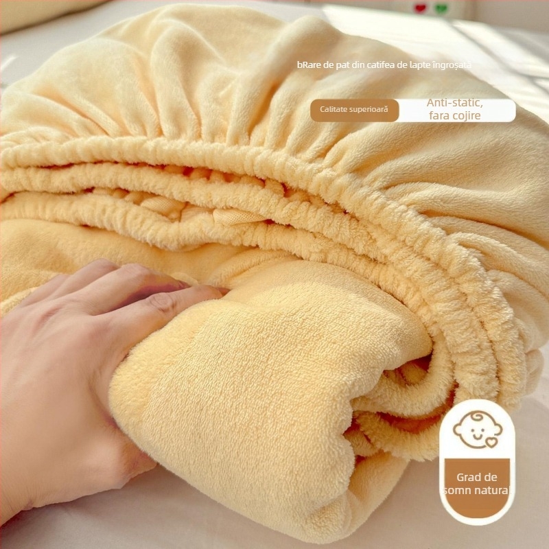 Husa de pat Coral Fleece, cu fixare - Îngroșată, Antiderapantă, Acoperire completă, Pentru cămine