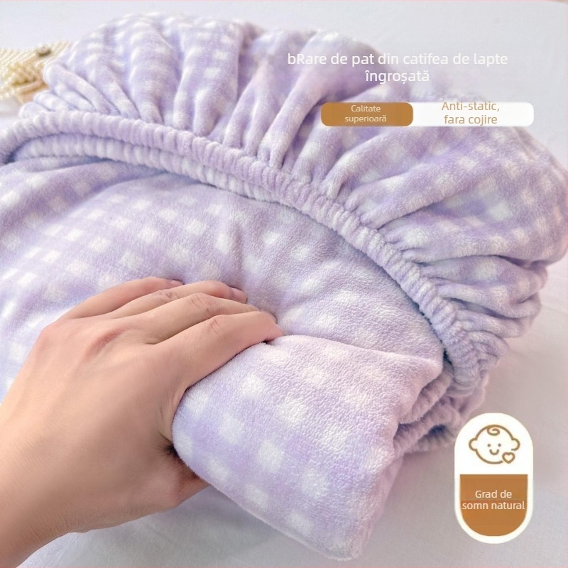 Husa de pat Coral Fleece, cu fixare - Îngroșată, Antiderapantă, Acoperire completă, Pentru cămine