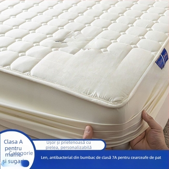Protecție de saltea din bumbac, quilted, imprimare prin transfer termic, set de patru piese, antibacteriană și anti-acarieni