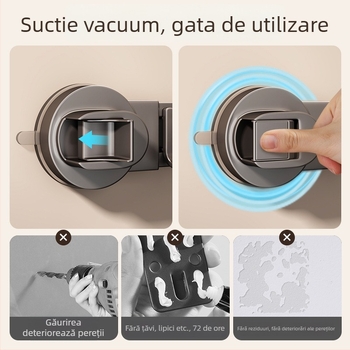 Suport mop cu ventuză – montaj pe perete fără găuri, din oțel carbon + ABS, acoperire cu pulverizare, stil modern minimalist, brand Diligent