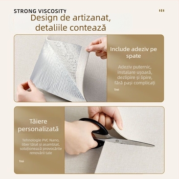 Tapet autoadeziv din fibră nețesută, rezistent la umiditate, panou decorativ pentru living și dormitor, culoare uni, 1 bucată.