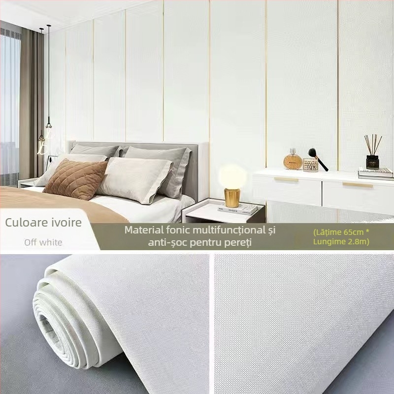 Tapet autoadeziv din fibră nețesută, rezistent la umiditate, panou decorativ pentru living și dormitor, culoare uni, 1 bucată.