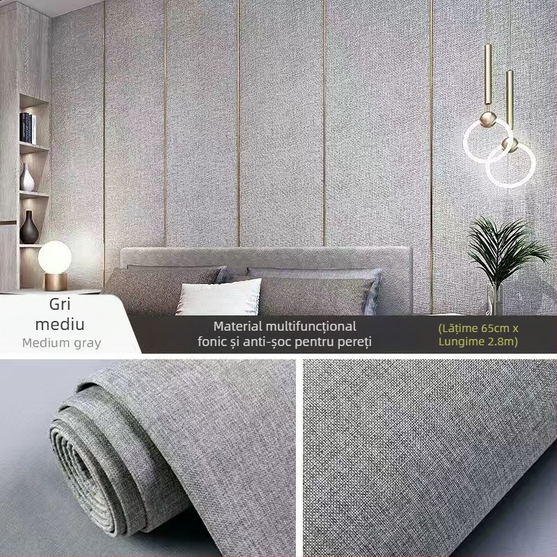 Tapet autoadeziv din fibră nețesută, rezistent la umiditate, panou decorativ pentru living și dormitor, culoare uni, 1 bucată.