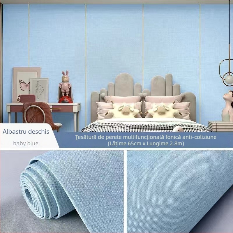 Tapet autoadeziv din fibră nețesută, rezistent la umiditate, panou decorativ pentru living și dormitor, culoare uni, 1 bucată.