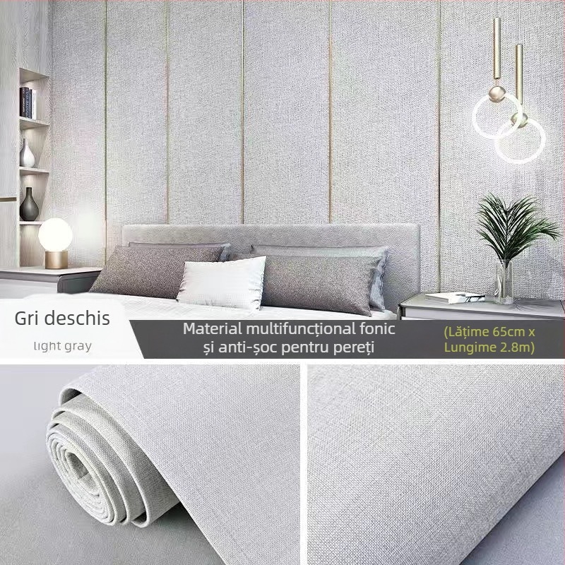 Tapet autoadeziv din fibră nețesută, rezistent la umiditate, panou decorativ pentru living și dormitor, culoare uni, 1 bucată.