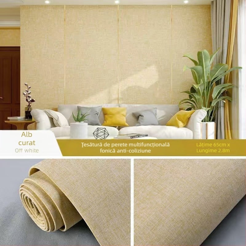 Tapet autoadeziv din fibră nețesută, rezistent la umiditate, panou decorativ pentru living și dormitor, culoare uni, 1 bucată.