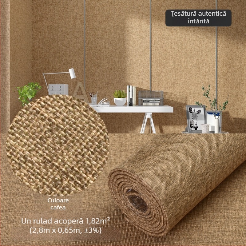 Tapet autoadeziv din fibră nețesută, rezistent la umiditate, panou decorativ pentru living și dormitor, culoare uni, 1 bucată.