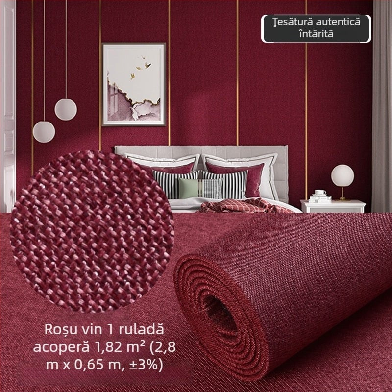 Tapet autoadeziv din fibră nețesută, rezistent la umiditate, panou decorativ pentru living și dormitor, culoare uni, 1 bucată.