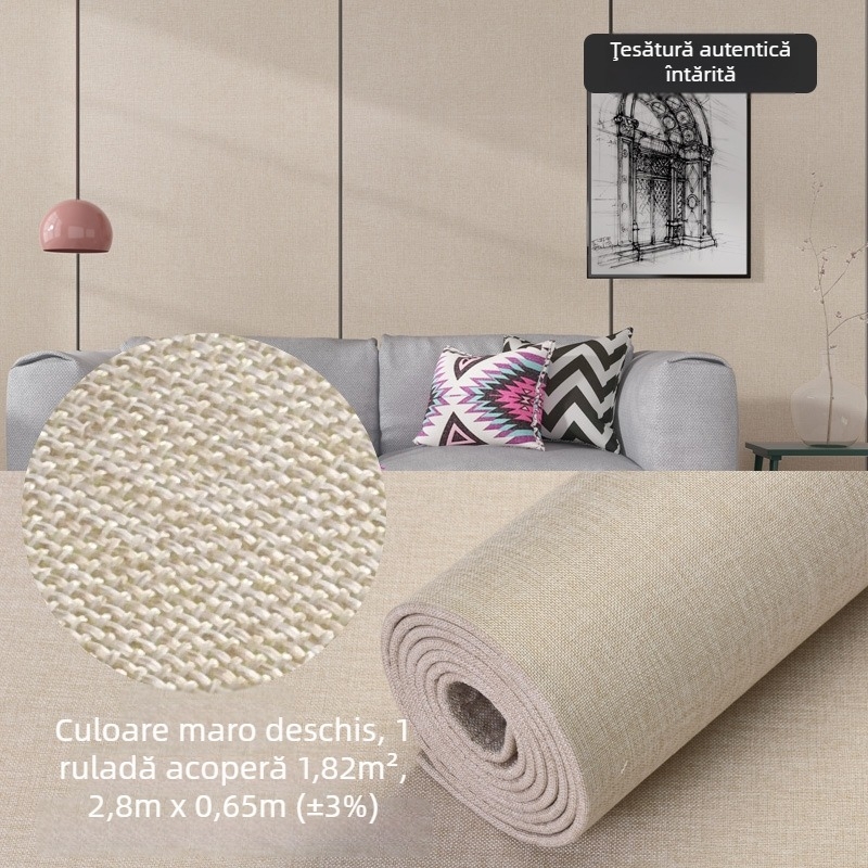 Tapet autoadeziv din fibră nețesută, rezistent la umiditate, panou decorativ pentru living și dormitor, culoare uni, 1 bucată.