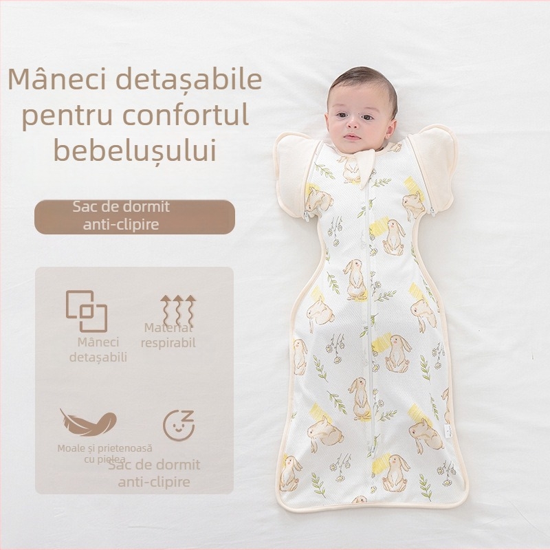 Sac de dormit pentru nou-născuți, stil cocoon, exterior din bumbac și căptușeală din bumbac, respirabil, pentru nou-născuți 0–1 ani, iarnă primăvară toamnă