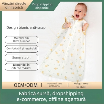 Sac de dormit pentru bebeluși, fără mâneci, stil cocoon, dintr-o singură strat subțire din bumbac pur (95%+), umplutură: bumbac pur, lavabil