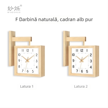 Ceas de perete, cu două fețe, lemn masiv, design minimalist, alimentat cu baterii, mișcare cu secunde netede