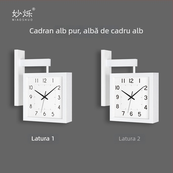 Ceas de perete, cu două fețe, lemn masiv, design minimalist, alimentat cu baterii, mișcare cu secunde netede