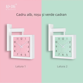 Ceas de perete, cu două fețe, lemn masiv, design minimalist, alimentat cu baterii, mișcare cu secunde netede