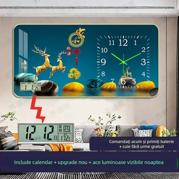 Ceas de perete luminat cu calendar perpetuu, pentru living și birou, fără găuri, silențios, decor de perete