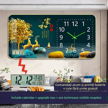 Ceas de perete luminat cu calendar perpetuu, pentru living și birou, fără găuri, silențios, decor de perete