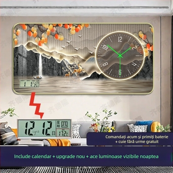 Ceas de perete luminat cu calendar perpetuu, pentru living și birou, fără găuri, silențios, decor de perete
