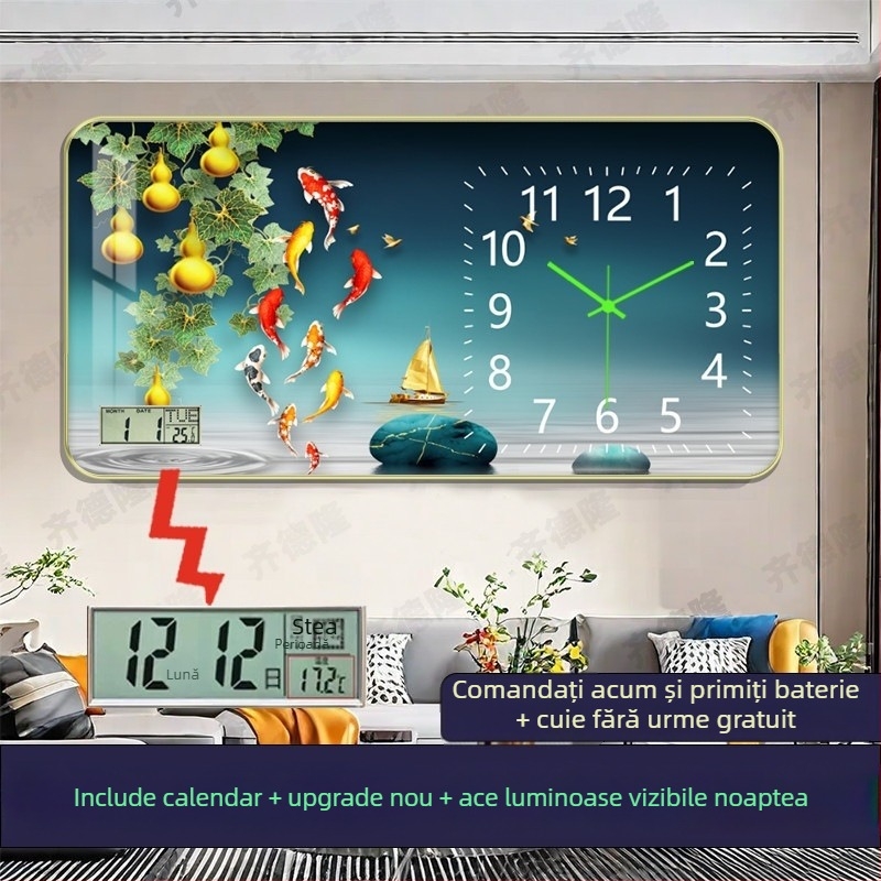 Ceas de perete luminat cu calendar perpetuu, pentru living și birou, fără găuri, silențios, decor de perete