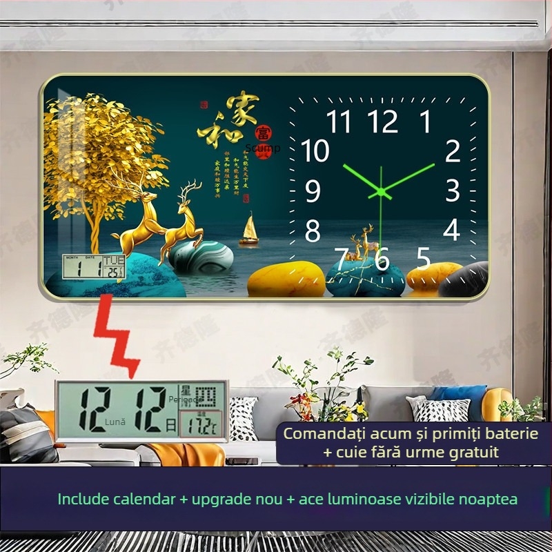 Ceas de perete luminat cu calendar perpetuu, pentru living și birou, fără găuri, silențios, decor de perete