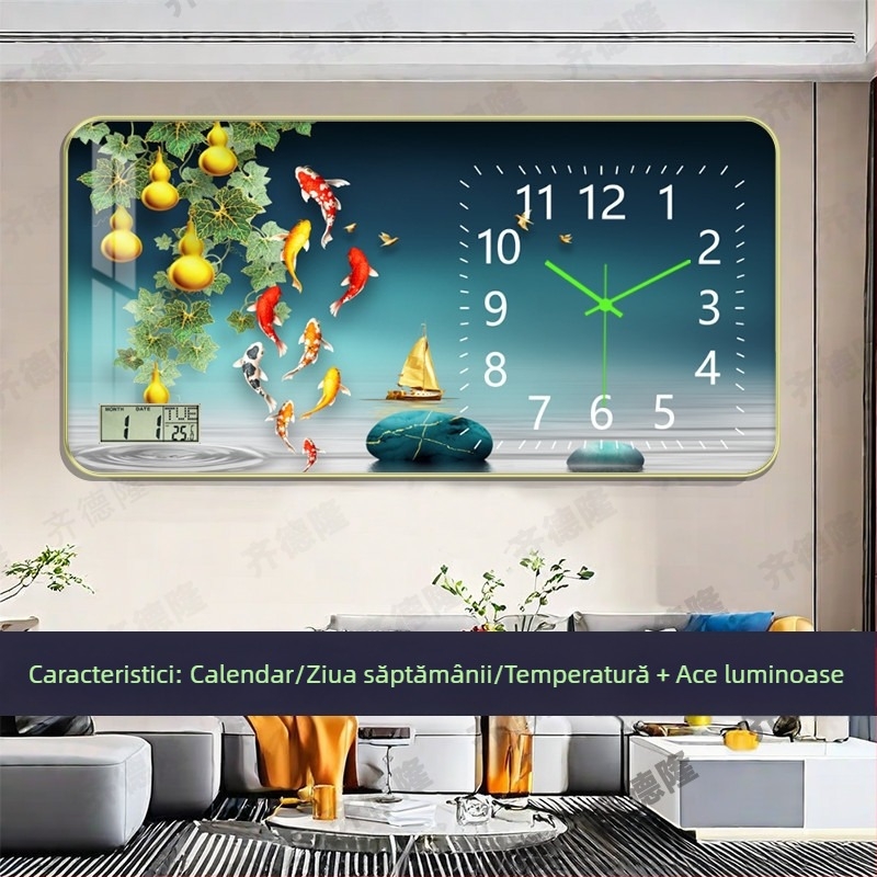 Ceas de perete luminat cu calendar perpetuu, pentru living și birou, fără găuri, silențios, decor de perete