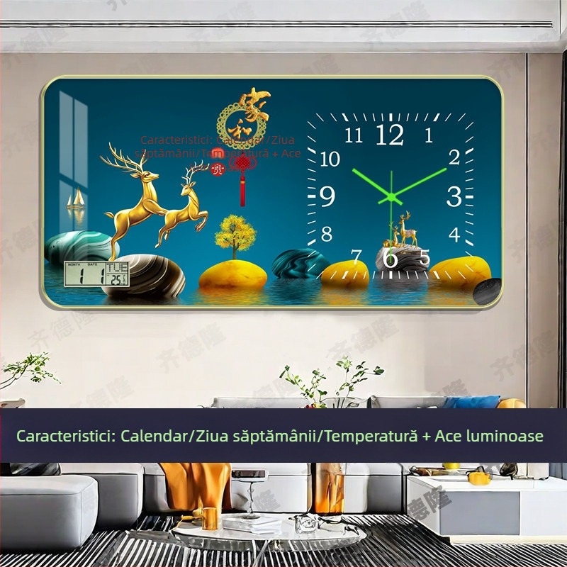 Ceas de perete luminat cu calendar perpetuu, pentru living și birou, fără găuri, silențios, decor de perete