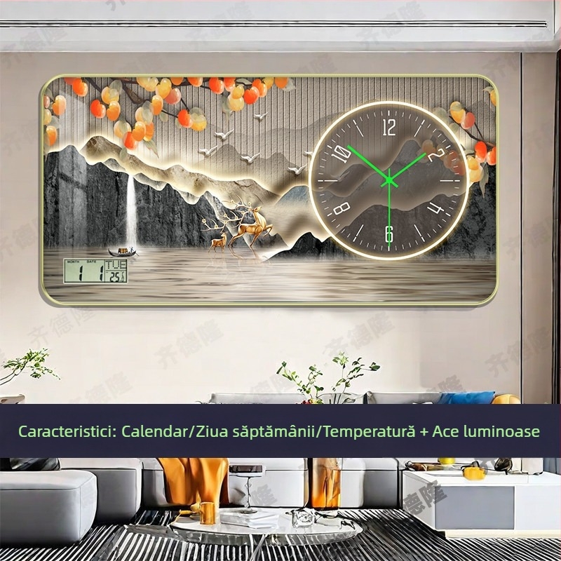 Ceas de perete luminat cu calendar perpetuu, pentru living și birou, fără găuri, silențios, decor de perete
