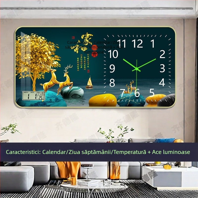 Ceas de perete luminat cu calendar perpetuu, pentru living și birou, fără găuri, silențios, decor de perete