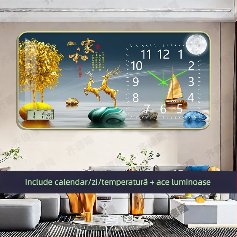 Ceas de perete luminat cu calendar perpetuu, pentru living și birou, fără găuri, silențios, decor de perete