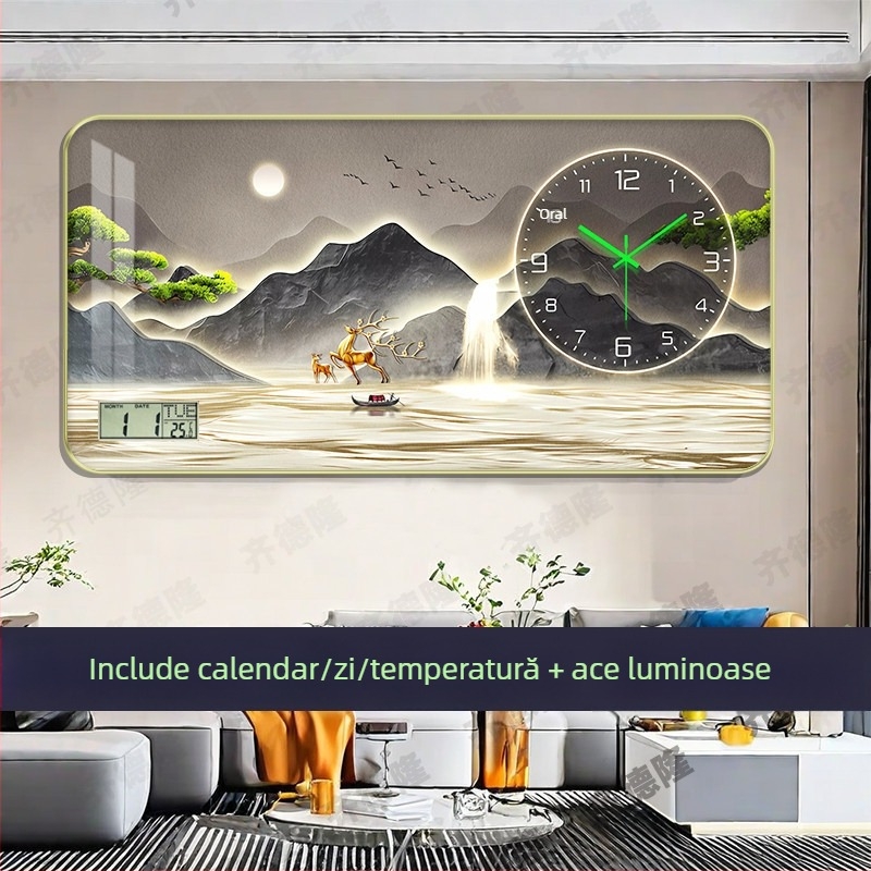 Ceas de perete luminat cu calendar perpetuu, pentru living și birou, fără găuri, silențios, decor de perete